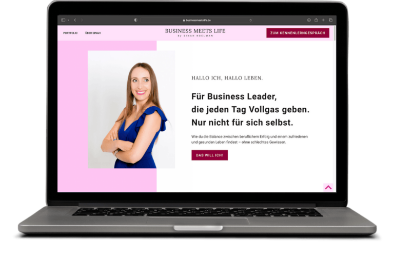 Laptop-Mockup der Kunden-Website von Business- und Lifestyle Coach Sinah Koelman